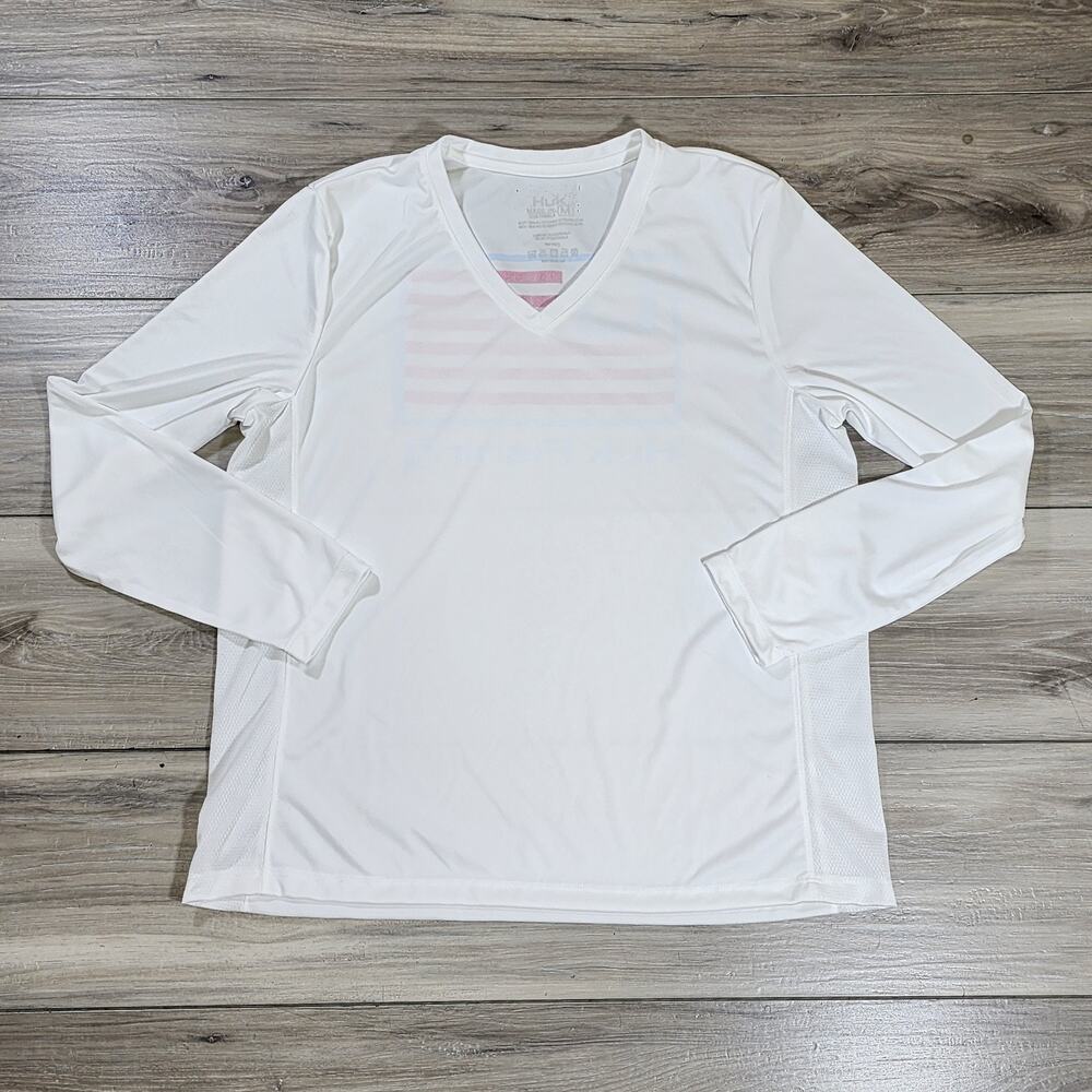 Huk T-Shirt Women's Medium White Flag Graphic Print Long Sleeve